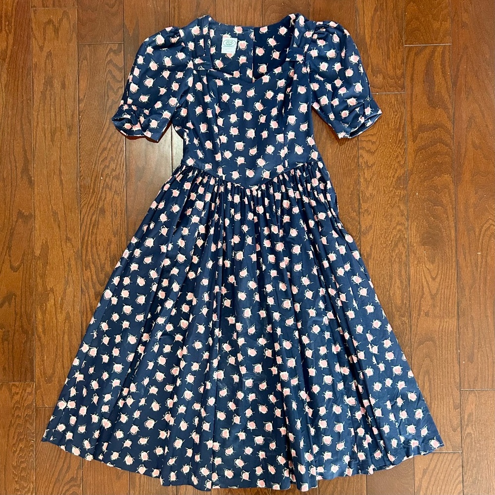 Vintage Laura Ashley Dress Floral Cottagecore Navy Blue